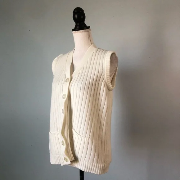 Vintage Cream Button Down Acrylic Vest - Picture 3 of 5